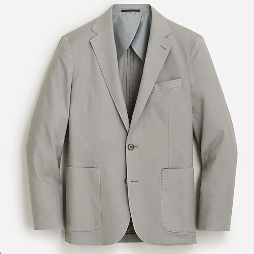 J crew slim fit suit jacket blazer stretch hemp organic cotton steel grey